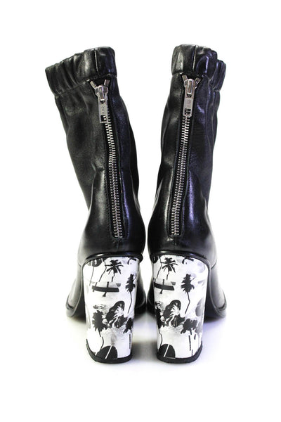 Opening Ceremony Womens Black Graphic Block Heels Midi Boots Shoes Size 8