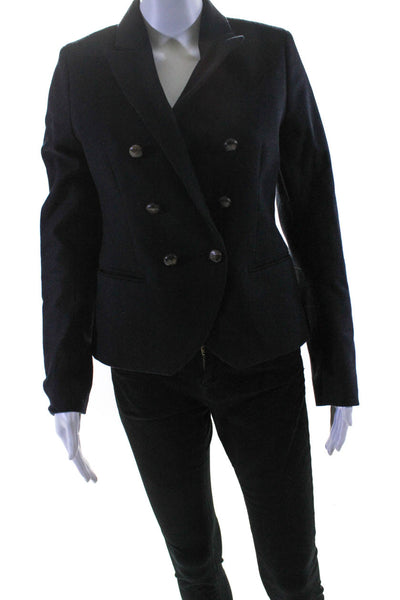 Hartford Womens Wool Collared Double Breasted Long Sleeve Blazer Navy Size 2