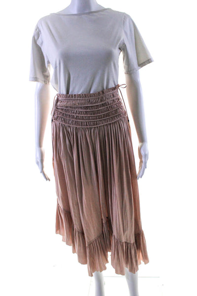 Ulla Johnson Womens Asymmetrical Hem Pleated Drawstring Tied Skirt Pink Size 2