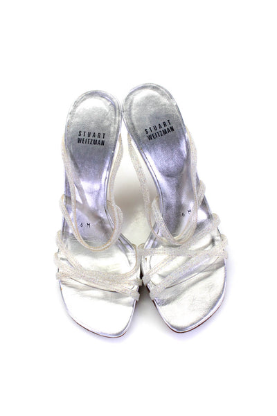 Stuart Weitzman Womens Jeweled Strappy Sandal Heels Clear Silver Size 6 Medium