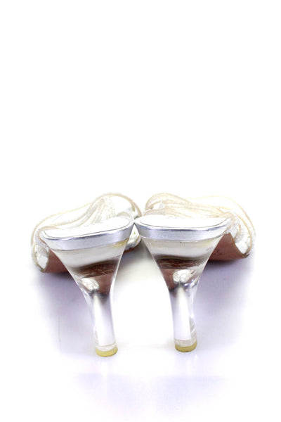 Stuart Weitzman Womens Jeweled Strappy Sandal Heels Clear Silver Size 6 Medium
