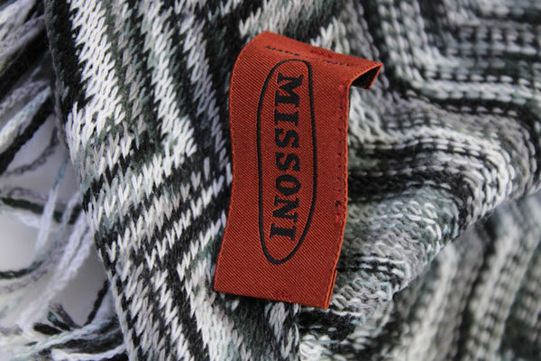 Missoni Womens Striped Knitted Fringed Wrapped Scarf Black Size OS
