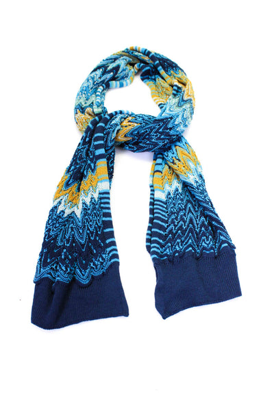 Missoni Womens Striped Print Textured Wrapped Scarf Blue Size OS