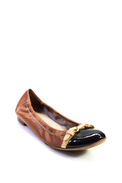 AGL Womens Leather Cap Toe Buckled Accent Ballet Flats Brown Black Tan Size 6