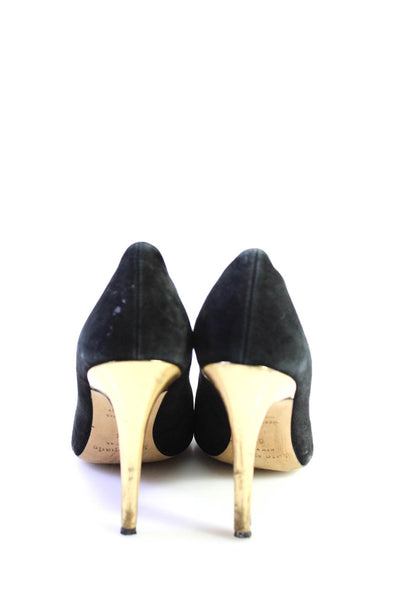 Kate Spade New York Womens Suede Pointed Toe Pumps Black Gold Tone Size 6.5