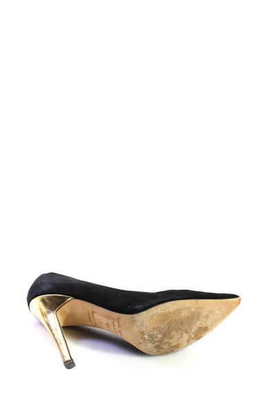 Kate Spade New York Womens Suede Pointed Toe Pumps Black Gold Tone Size 6.5