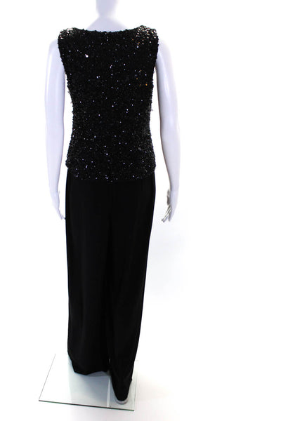 Adrianna Papell Women's Sleeveless Sequin Straight Leg Jumpsuit Black Size 6