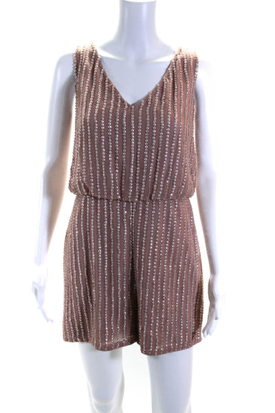 Adrianna Papell Women's V-Neck Sleeveless Sequin Short Romper Pink Size 10