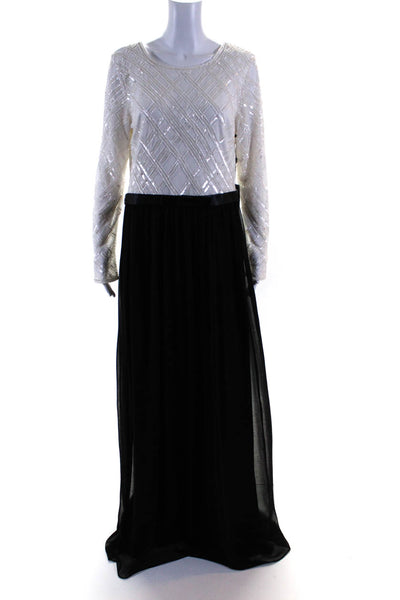 Adrianna Papell Women's Long Sleeves Sequin Flare Color Block Maxi Size Size 14