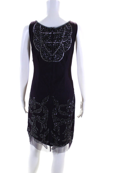 Adrianna Papell Women's Scoop Neck Sequin A-Line Mini Dress Purple Size 4