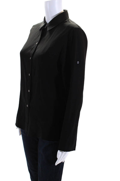 Jay Godfrey Womens Long Sleeve Button Down Back Cowl Blouse Black Size 4