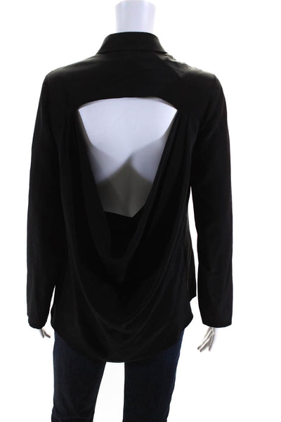 Jay Godfrey Womens Long Sleeve Button Down Back Cowl Blouse Black Size 4