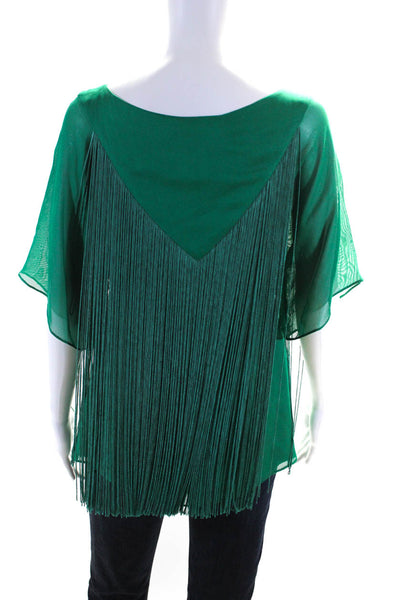 Jay Godfrey Womens Short Sleeve V Neck Fringe Blouse Green Size 2