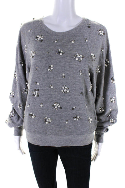 Joie Womens Cotton Terry Beaded Long Sleeve Crewneck Sweatshirt Top Gray Size S