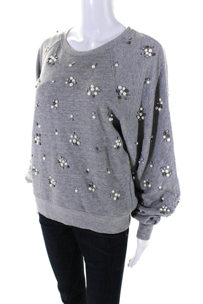 Joie Womens Cotton Terry Beaded Long Sleeve Crewneck Sweatshirt Top Gray Size S