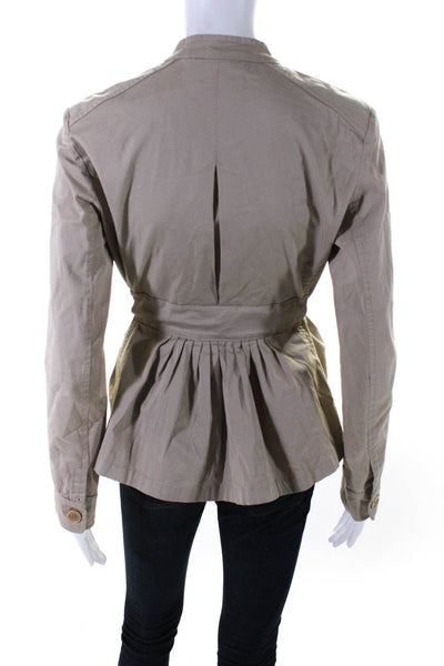 'S Max Mara Womens Taupe Cotton Front Pockets Long Sleeve Jacket Size 8