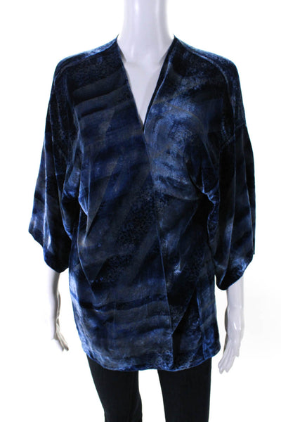 Metamorfosi Womens Blue Velour Printed Open Front Cardigan Sweater Top Size 44