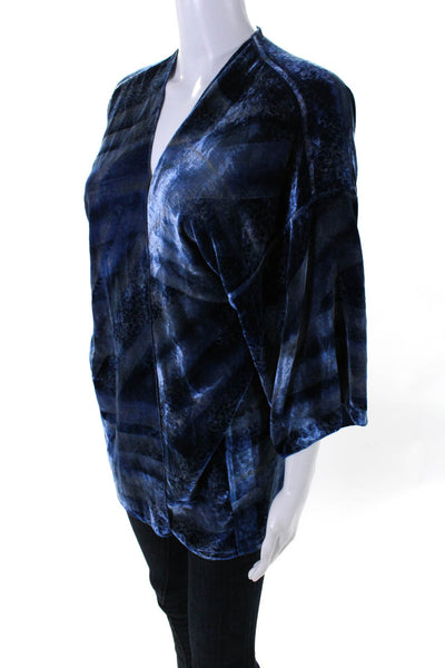 Metamorfosi Womens Blue Velour Printed Open Front Cardigan Sweater Top Size 44