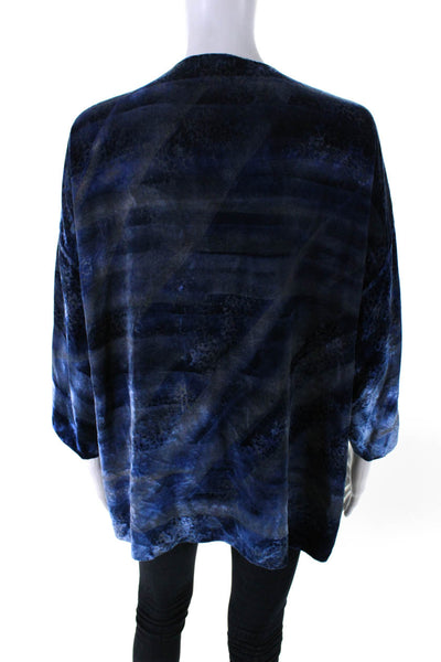 Metamorfosi Womens Blue Velour Printed Open Front Cardigan Sweater Top Size 44