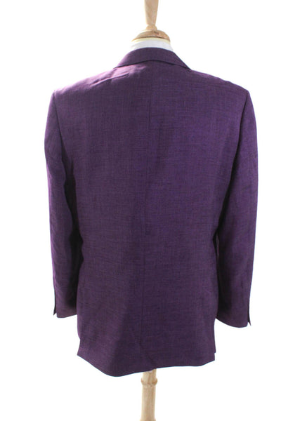 The Savile Row Mens Long Sleeves Collared Lined Two Button Jacket Purple Size 44