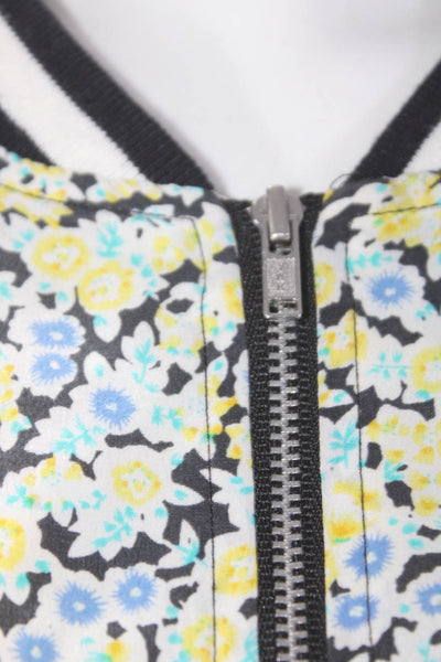 Equipment Femme Women's Long Sleeves Full Zip Check Floral Bomber Jacket Size L