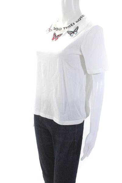 Maje Womens White Cotton Butterfly Applique Crew Neck Tee Top Size 1