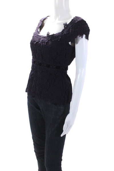Nanette Lepore Women's Scoop Neck Sleeveless Lace Blouse Purple Size 6