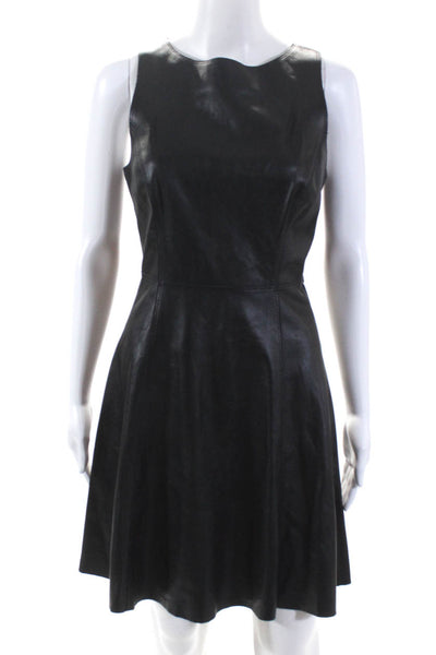 Susana Monaco Women's Sleeveless Fit Flare Leather Mini Dress Black Size 4
