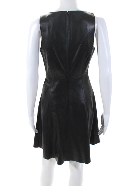 Susana Monaco Women's Sleeveless Fit Flare Leather Mini Dress Black Size 4