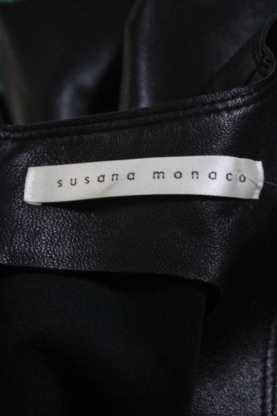 Susana Monaco Women's Sleeveless Fit Flare Leather Mini Dress Black Size 4
