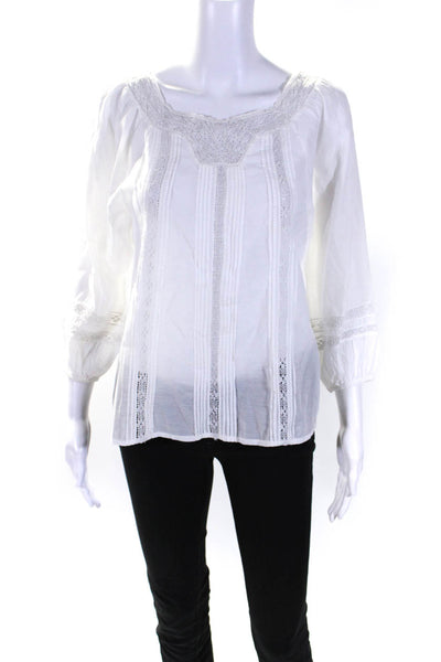 Joie Womens Crochet Trim Long Sleeves Blouse White Cotton Size Extra Small