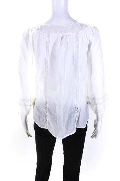 Joie Womens Crochet Trim Long Sleeves Blouse White Cotton Size Extra Small