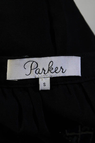 Parker Womens Embroidered Key Hole Neck Blouse Black Blue Size Small