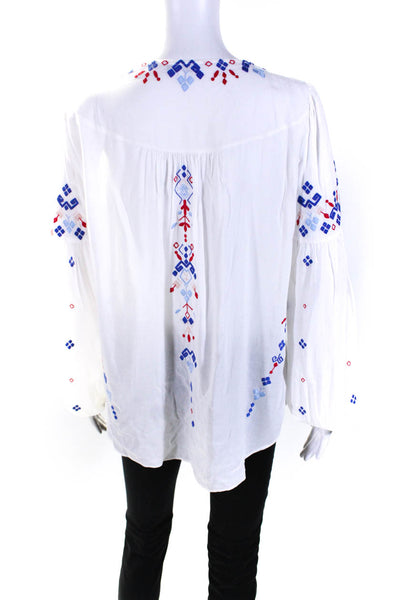 Parker Womens Embroidered Key Hole Neck Long Sleeves Blouse White Size Extra Sma