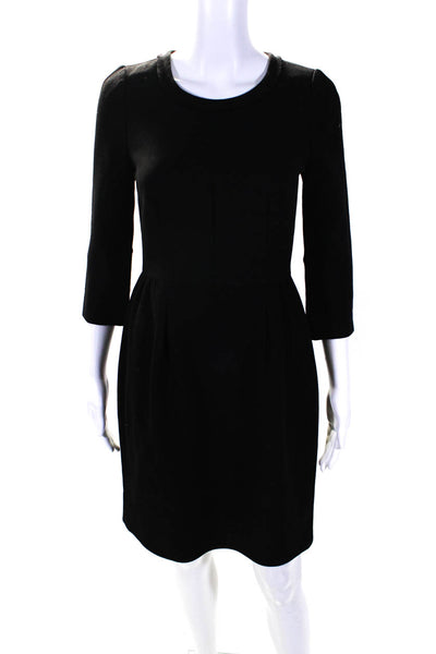 J Crew Womens Wool Pleated Fringed Zipped Long Sleeve Midi Dress Black Size 00
