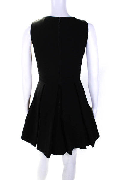 Alice + Olivia Womens V-Neck Back Zip Pleated Sleeveless Midi Dress Black Size 2