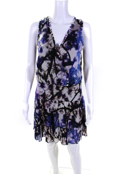 Artelier Nicole Miller Womens Tie Dye Pleated Zipped Midi Dress Purple Size 4