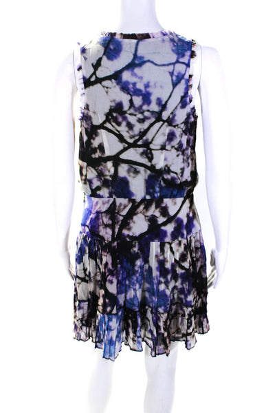 Artelier Nicole Miller Womens Tie Dye Pleated Zipped Midi Dress Purple Size 4