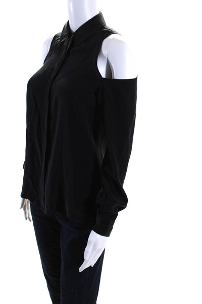 Jay Godfrey Womens Silk Long Sleeve Cold Shoulder Blouse Black Size 2