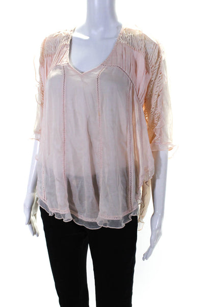 Chelsea Flower Womens Pleated Lace Textured V-Neck Blouse Top Pink Size XS