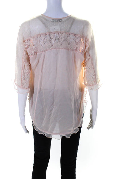 Chelsea Flower Womens Pleated Lace Textured V-Neck Blouse Top Pink Size XS