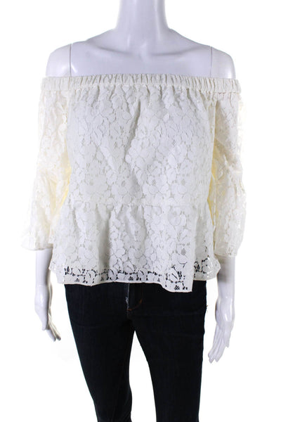 Likely Womens Cotton Lace Off The Shoulder Flounce Sleeve Blouse White Size 4