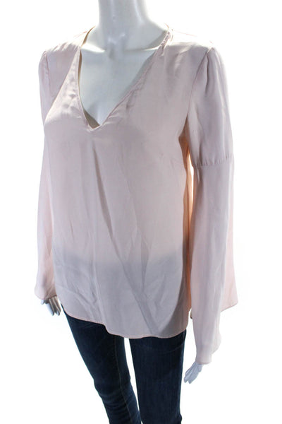 Jay Godfrey Womens 100% Silk V Neck Long Bell Sleeved Blouse Light Pink Size 2