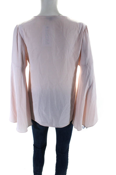 Jay Godfrey Womens 100% Silk V Neck Long Bell Sleeved Blouse Light Pink Size 2