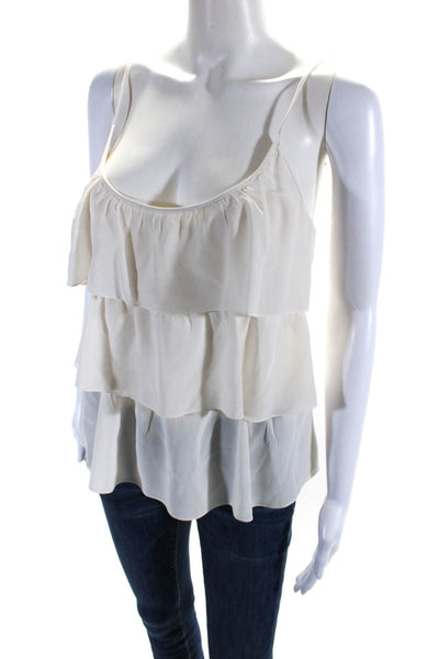 Jay Godfrey Womens 100% Silk Tiered Spaghetti Strap Tank Blouse White Size XS