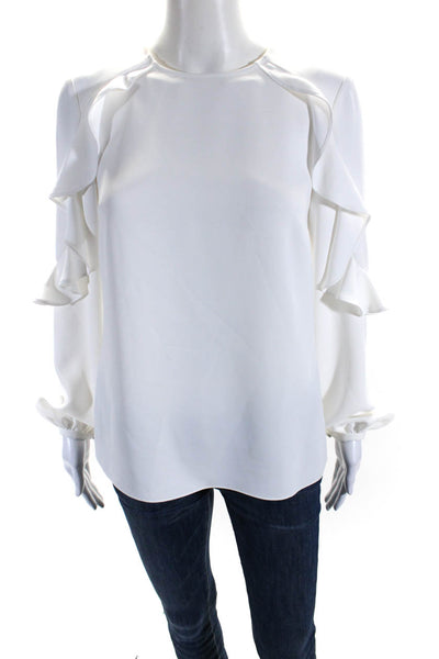 Jay Godfrey Womens Round Neck Ruffled Long Sleeved Open Back Blouse White Size 4