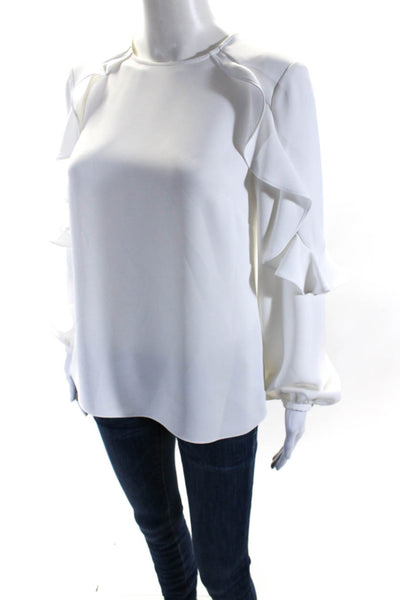 Jay Godfrey Womens Round Neck Ruffled Long Sleeved Open Back Blouse White Size 4