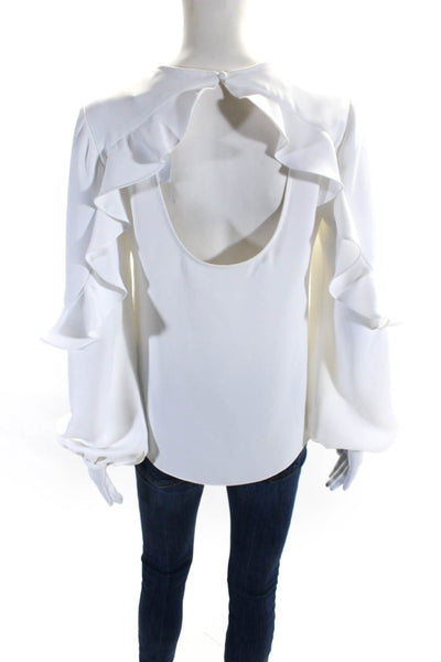 Jay Godfrey Womens Round Neck Ruffled Long Sleeved Open Back Blouse White Size 4