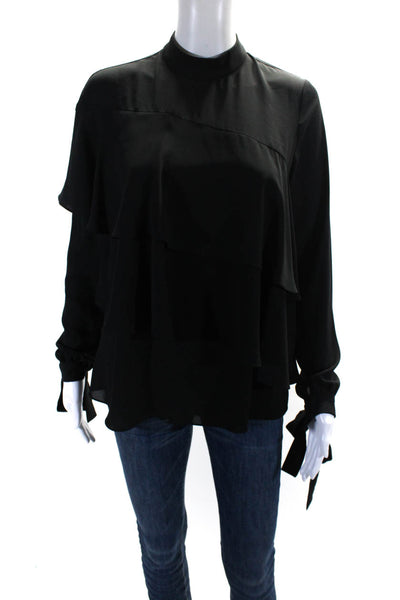 Jay Godfrey Womens Tiered Tied Wrist Long Sleeved High Neck Blouse Black Size 2