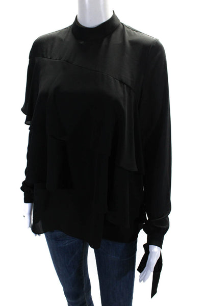 Jay Godfrey Womens Tiered Tied Wrist Long Sleeved High Neck Blouse Black Size 2